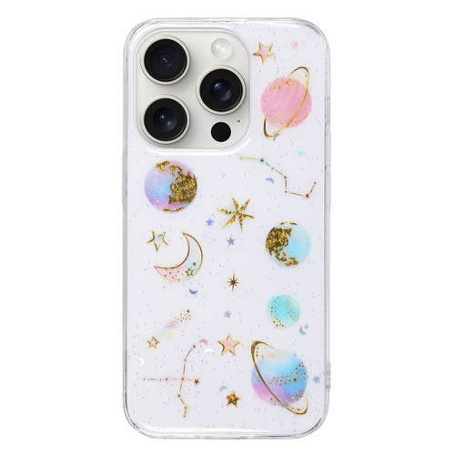 iPhone 16 Pro Cosmic Star Glitter Epoxy TPU Phone Case - Transparent Pink