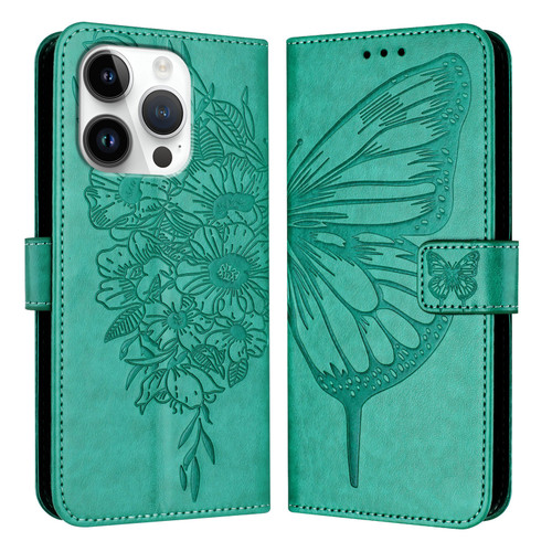 iPhone 16 Pro Embossed Butterfly Leather Phone Case - Green