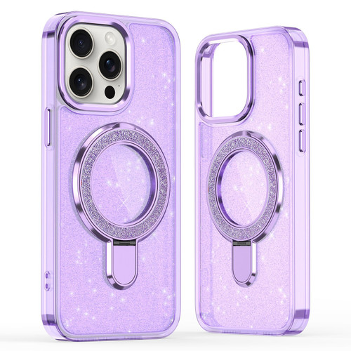 iPhone 16 Pro Glitter Ring Holder MagSafe Phone Case - Purple