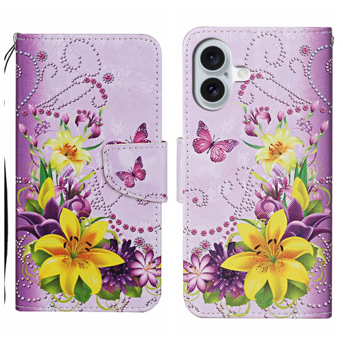 iPhone 16 Plus 3D Colored Drawing Flip Leather Phone Case - Yellow Flowers