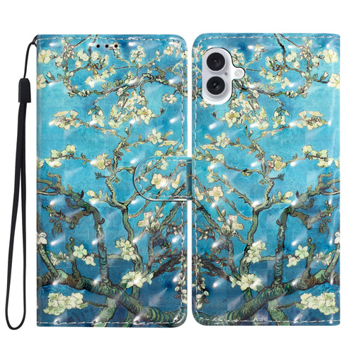 iPhone 16 Plus 3D Pattern Leather Phone Case - Blue Base Apricot Flower