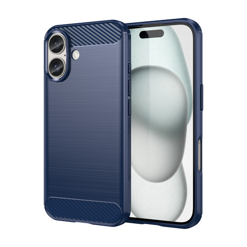 iPhone 16 Plus Brushed Texture Carbon Fiber TPU Phone Case - Blue