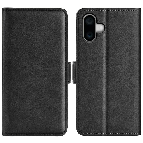 iPhone 16 Plus Dual-side Magnetic Buckle Horizontal Flip Leather Phone Case - Black