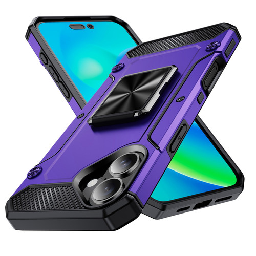 iPhone 16 Plus Shockproof Metal Holder Phone Case - Purple