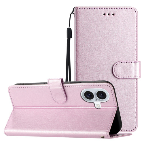 iPhone 16 Plus Silk Texture Horizontal Flip Leather Phone Case - Rose Pink