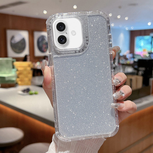 iPhone 16 Plus TPU + PC + Glitter Paper Full Coverage Phone Case - Silver