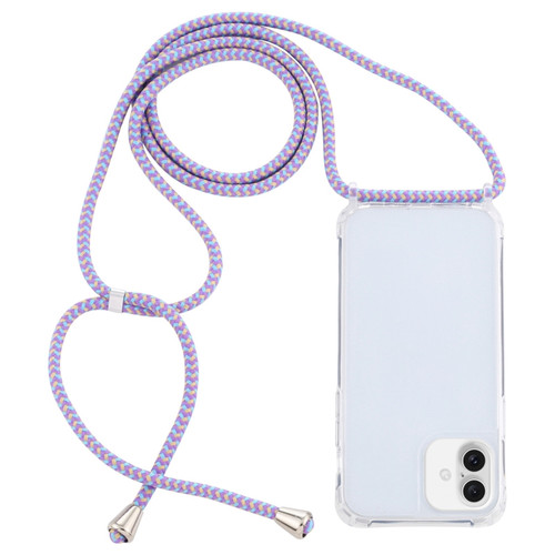 iPhone 16 Plus Transparent Acrylic Airbag Shockproof Phone Protective Case with Lanyard - Purple Blue Apricot