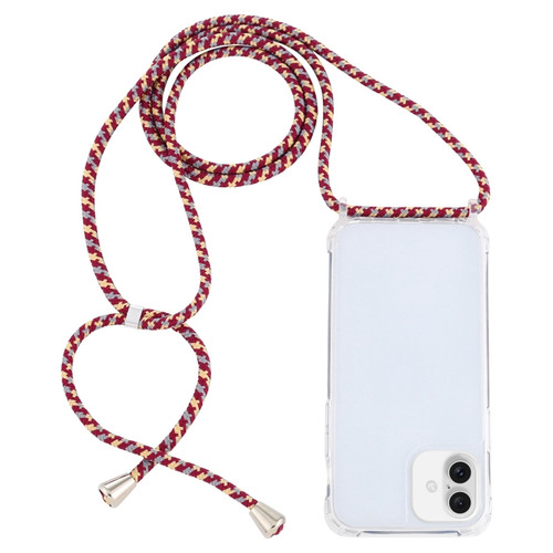 iPhone 16 Plus Transparent Acrylic Airbag Shockproof Phone Protective Case with Lanyard - Red Apricot Grey Rough Grain