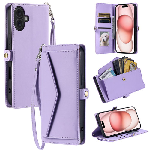 iPhone 16 Plus Wallet Multi-card Slot Leather Phone Case - Purple