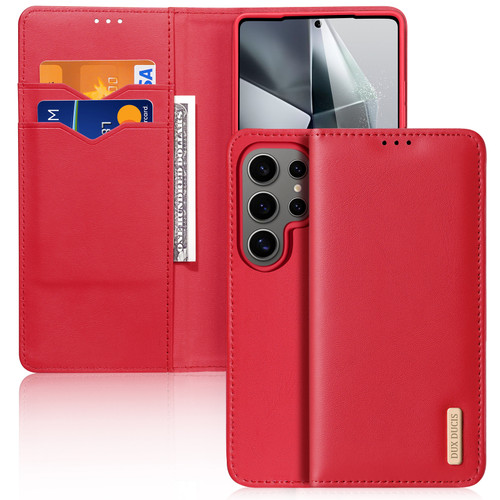 Samsung Galaxy S25 Ultra 5G DUX DUCIS Hivo Series Cowhide + PU + TPU Flip Phone Case - Red