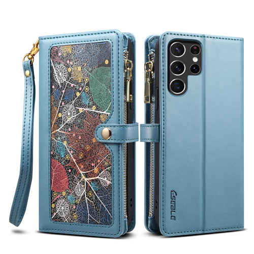 Samsung Galaxy S25 Ultra 5G ESEBLE Star Series Lanyard Zipper Wallet RFID Leather Case - Blue
