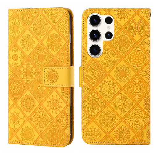 Samsung Galaxy S25 Ultra 5G Ethnic Style Embossed Pattern Leather Phone Case - Yellow