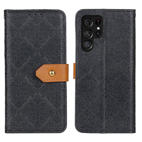 Samsung Galaxy S25 Ultra 5G European Floral Embossed Leather Phone Case - Black
