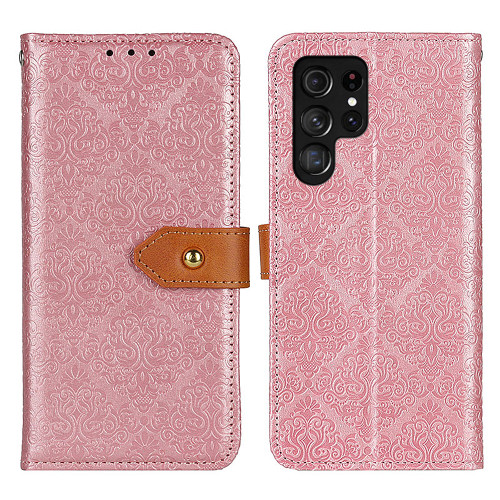 Samsung Galaxy S25 Ultra 5G European Floral Embossed Leather Phone Case - Pink
