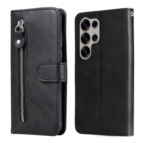 Samsung Galaxy S25 Ultra 5G Fashion Calf Texture Zipper Leather Phone Case - Black