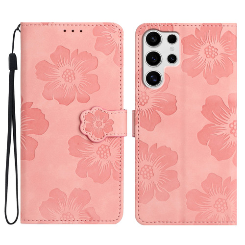 Samsung Galaxy S25 Ultra 5G Flower Embossing Pattern Leather Phone Case - Pink
