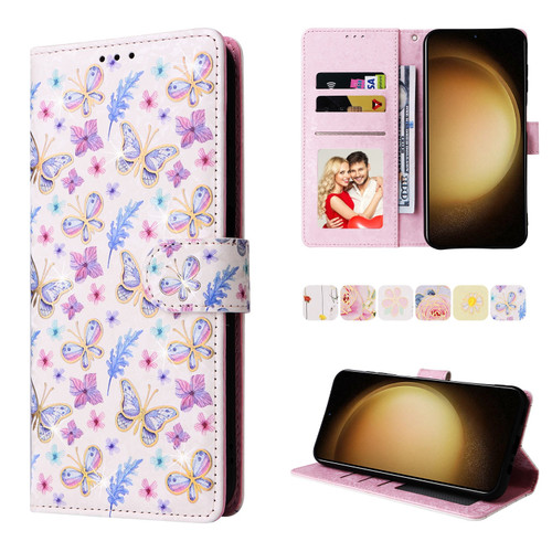 Samsung Galaxy S25+ 5G Bronzing Painting RFID Leather Phone Case - Pansies