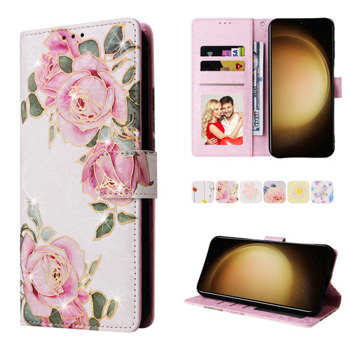 Samsung Galaxy S25+ 5G Bronzing Painting RFID Leather Phone Case - Rose Flower
