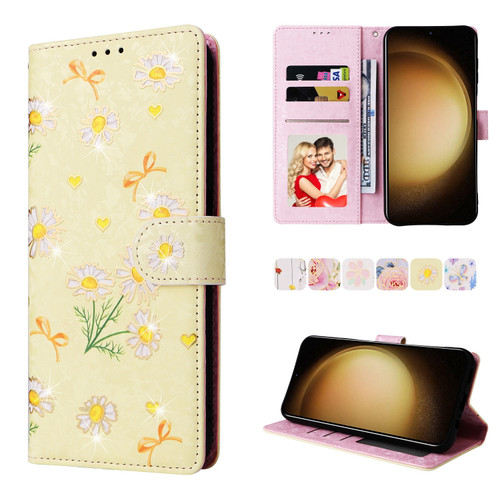 Samsung Galaxy S25+ 5G Bronzing Painting RFID Leather Phone Case - Yellow Daisy