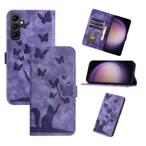 Samsung Galaxy S25+ 5G Butterfly Cat Embossing Flip Leather Phone Case - Purple