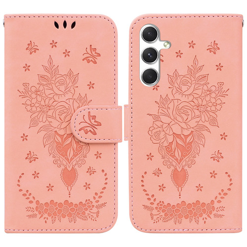 Samsung Galaxy S25+ 5G Butterfly Rose Embossed Leather Phone Case - Pink