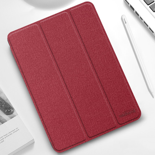 iPad Pro 11 2022 / 2021 / 2020 Mutural YASHI Series TPU + PU Cloth Pattern Texture Horizontal Flip Leather Tablet Case with Three-folding Holder & Pen Slot & Wake-up / Sleep Function - Red