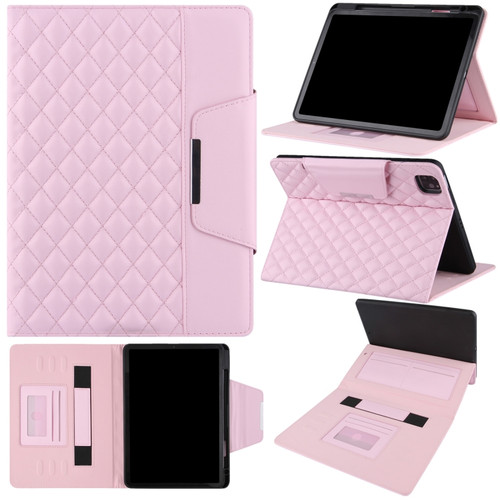 iPad Pro 11 - 2021 / 2020 / 2018 / Air 10.9 2020 Checkered Pattern Horizontal Flip Leather Tablet Case with Holder & Card Slots & Hand Strap - Pink