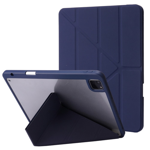 iPad Pro 11 2022 / 2021 / 2020 / 2018 Deformation Transparent Acrylic Horizontal Flip PU Leather Tablet Case with Multi-folding Holder & Sleep / Wake-up Function & Pen Slot - Dark Blue