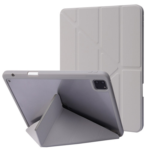iPad Pro 11 2022 / 2021 / 2020 / 2018 Deformation Transparent Acrylic Horizontal Flip PU Leather Tablet Case with Multi-folding Holder & Sleep / Wake-up Function & Pen Slot - Grey