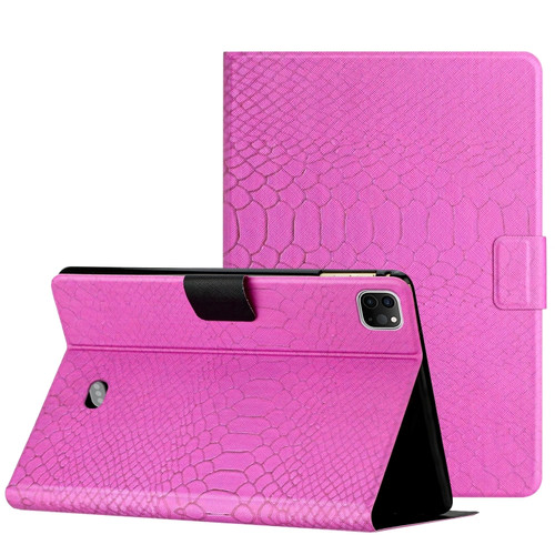 iPad Pro 11 2020 / 2018 / Air 2020 10.9 Solid Color Crocodile Texture Leather Smart Tablet Case - Rose Red