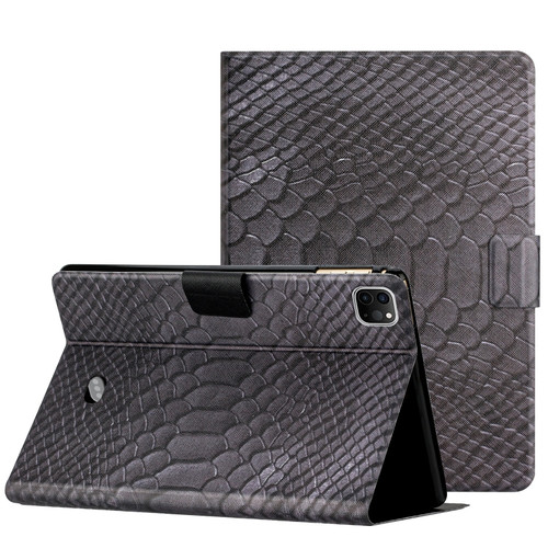 iPad Pro 11 2020 / 2018 / Air 2020 10.9 Solid Color Crocodile Texture Leather Smart Tablet Case - Black