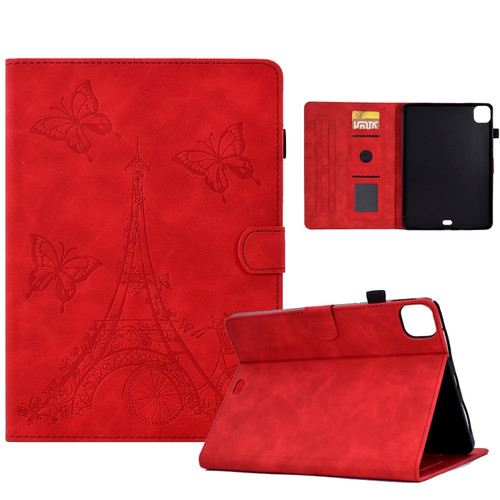iPad Pro 11 2021/2020/2018 / Air 10.9 2020 Tower Embossed Leather Smart Tablet Case - Red