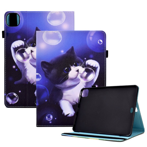 Colored Drawing Stitching Elastic Band Leather Smart Tablet Case iPad Air 10.9 2022/2020 / Pro 11 2021/2020 - Bubble Cat