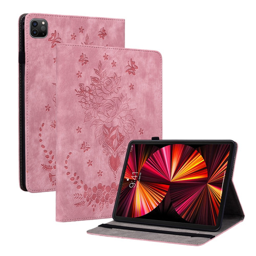 iPad Pro 11 2021 / Air 4 2020 Butterfly Rose Embossed Leather Smart Tablet Case - Pink