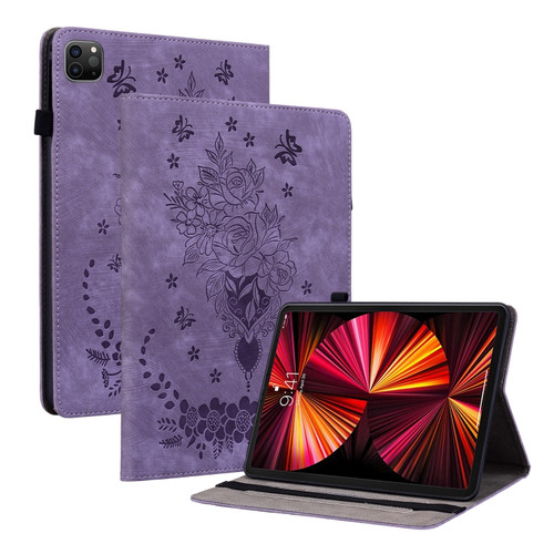 iPad Pro 11 2021 / Air 4 2020 Butterfly Rose Embossed Leather Smart Tablet Case - Purple