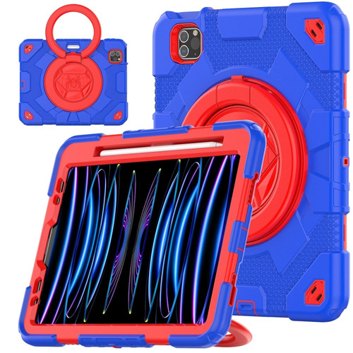 iPad Pro 11 2022 / 2021 / 2020 Spider Rotation Handle Silicone Hybrid PC Tablet Case - Blue Red