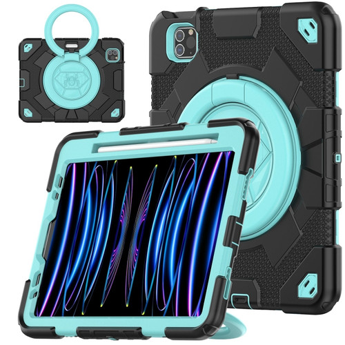 iPad Pro 11 2022 / 2021 / 2020 Spider Rotation Handle Silicone Hybrid PC Tablet Case - Black Light Blue