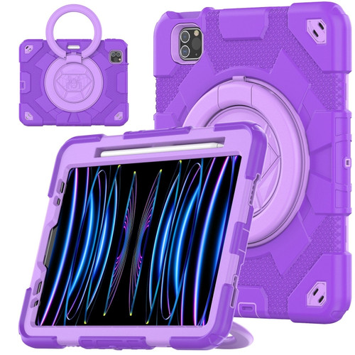 iPad Pro 11 2022 / 2021 / 2020 Spider Rotation Handle Silicone Hybrid PC Tablet Case - Purple