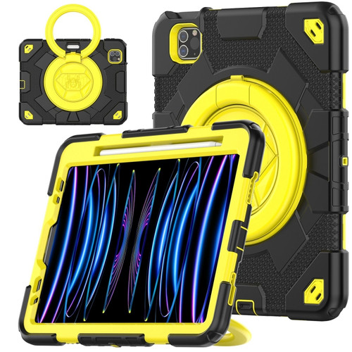 iPad Pro 11 2022 / 2021 / 2020 Spider Rotation Handle Silicone Hybrid PC Tablet Case - Black Yellow