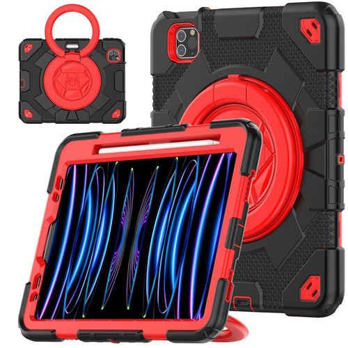 iPad Pro 11 2022 / 2021 / 2020 Spider Rotation Handle Silicone Hybrid PC Tablet Case - Black Red