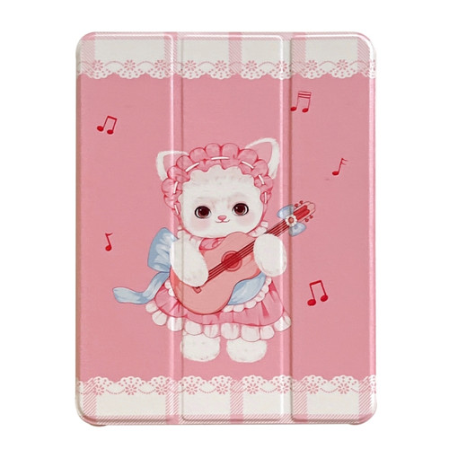 iPad Pro 11 2022 / 2021 / 2020 3-Fold 360 Rotation Painted Leather Smart Tablet Case - Guitar Cat