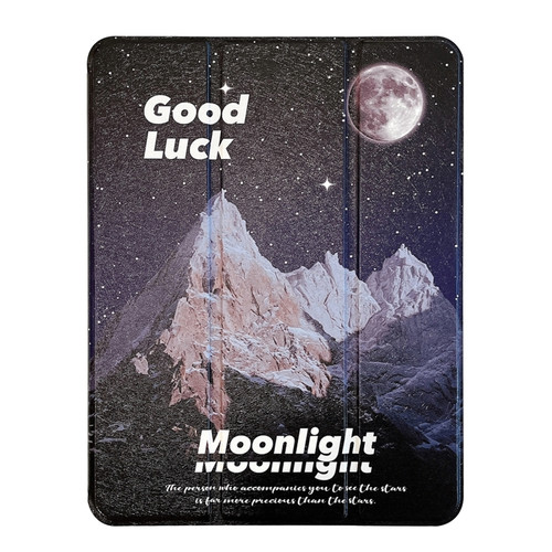 iPad Pro 11 2022 / 2021 / 2020 3-Fold 360 Rotation Painted Leather Smart Tablet Case - Moonlit Snow Mountain