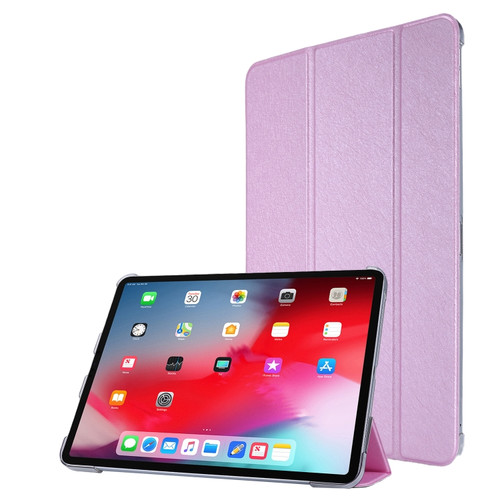 iPad Pro 11 2022 / 2021 Silk Texture Three-fold Horizontal Flip Leather Tablet Case with Holder & Pen Slot - Pink