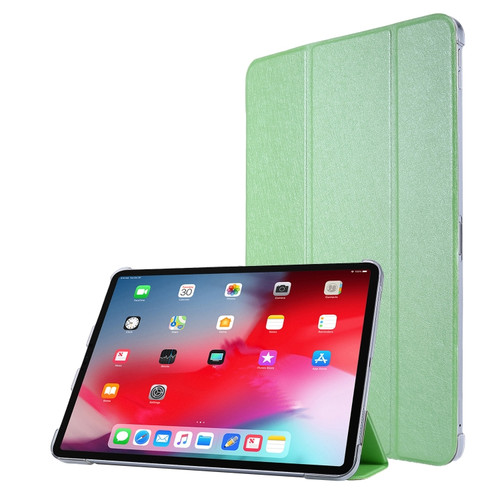 iPad Pro 11 2022 / 2021 Silk Texture Three-fold Horizontal Flip Leather Tablet Case with Holder & Pen Slot - Green