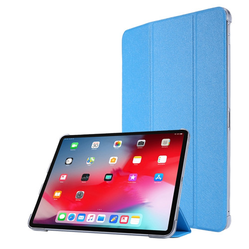 iPad Pro 11 2022 / 2021 Silk Texture Three-fold Horizontal Flip Leather Tablet Case with Holder & Pen Slot - Sky Blue