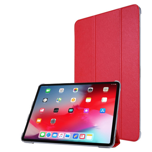 iPad Pro 11 2022 / 2021 Silk Texture Three-fold Horizontal Flip Leather Tablet Case with Holder & Pen Slot - Red
