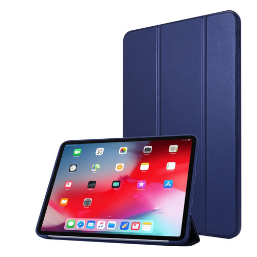 iPad Pro 11 2022 / 2021 3-folding Horizontal Flip PU Leather + Honeycomb TPU Shockproof Tablet Case with Holder - Navy Blue