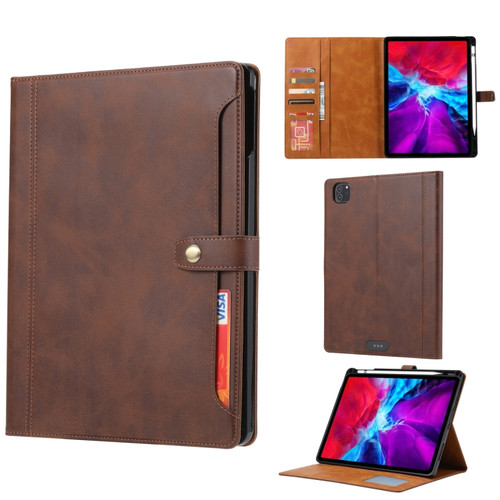 iPad Pro 11 2022/2021/2020 Calf Texture Double Fold Clasp Horizontal Flip Leather Tablet Case with Photo Frame & Holder & Card Slots & Wallet - Brown