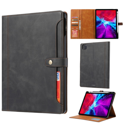 iPad Pro 11 2022/2021/2020 Calf Texture Double Fold Clasp Horizontal Flip Leather Tablet Case with Photo Frame & Holder & Card Slots & Wallet - Black