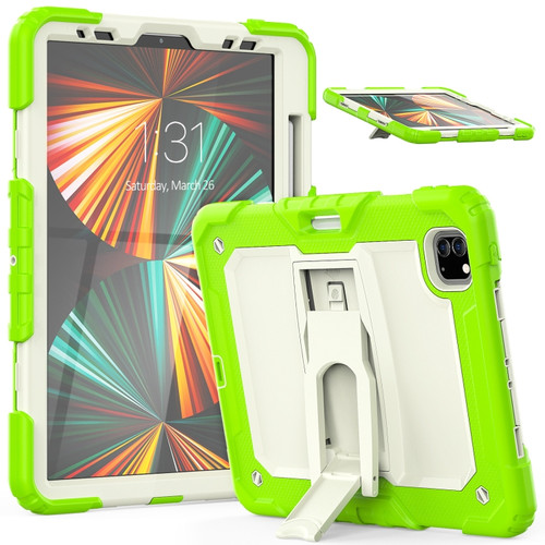 iPad Pro 11 2022 / 2021 / 2020 / 2018 Silicone + PC Tablet Case with Holder - Yellow Green